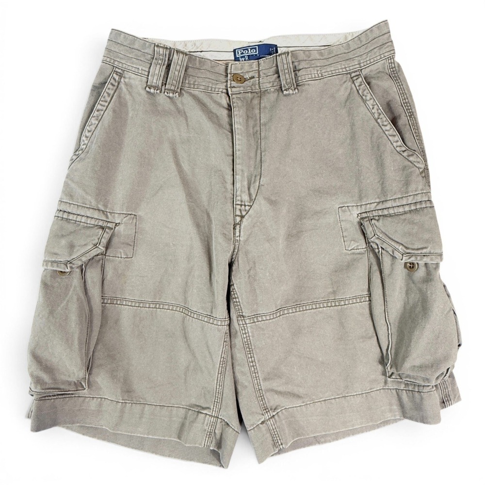Vintage Polo Ralph Lauren Cargo Shorts 33 Beige Olive Gray Gorpcore Tactical 90s